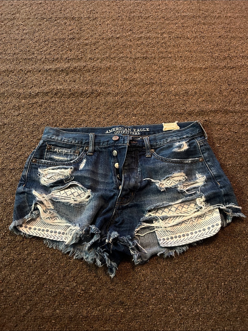 American Eagle Outfitters Distressed Dark Blue Denim Cutoff Shorts